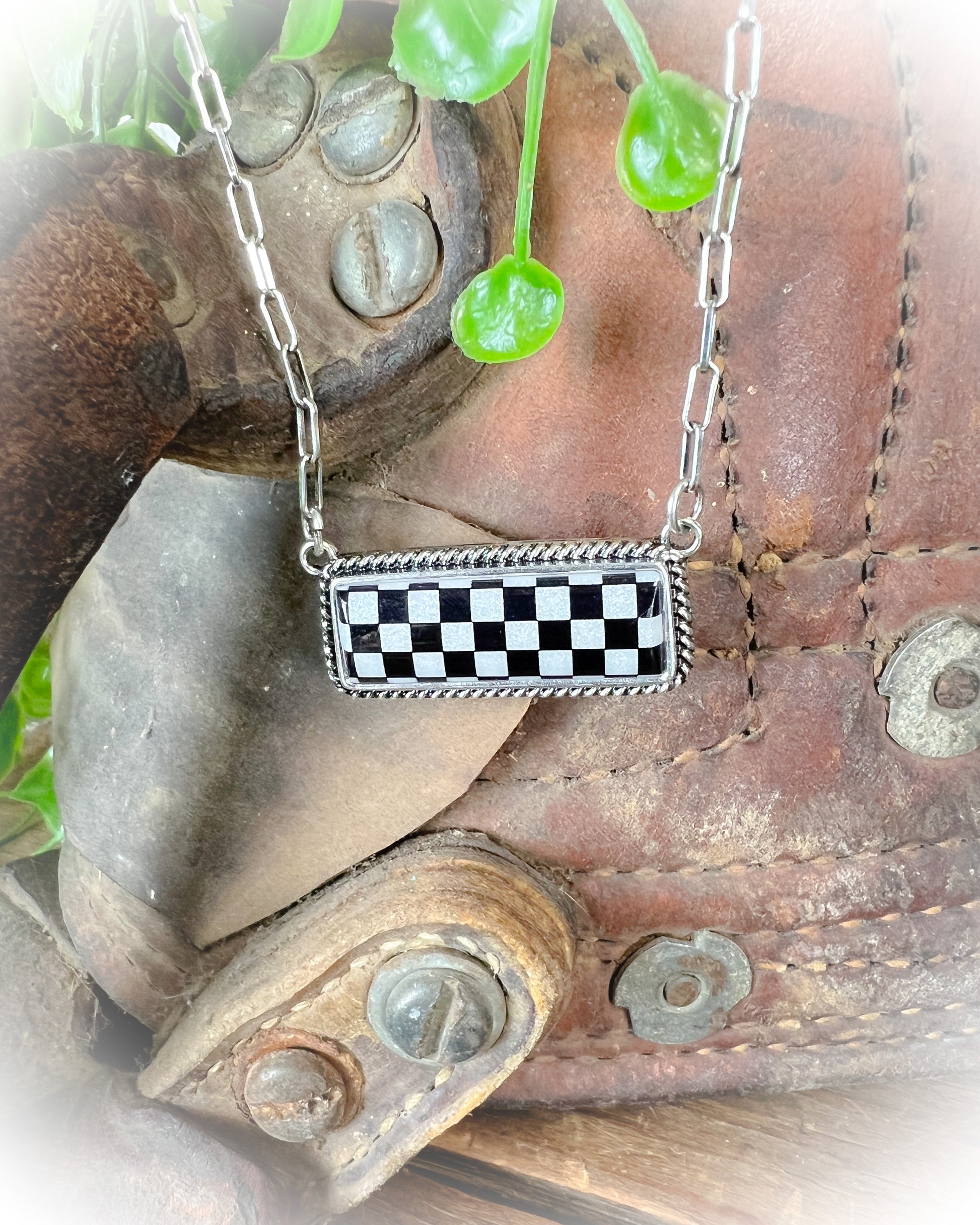checkered stone bar necklace | Punchy Cactus | Western Boutique | Western Jewelry | Western Necklace