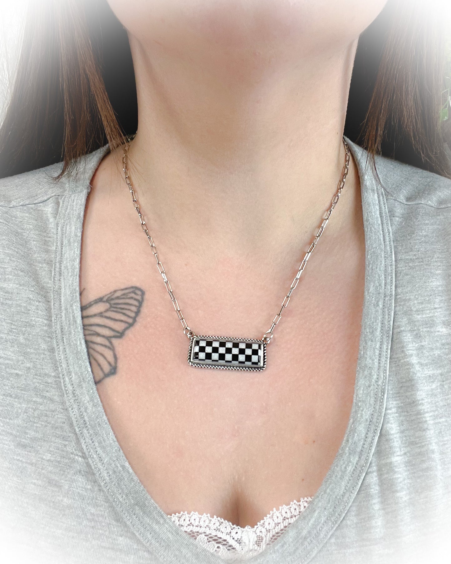 checkered stone bar necklace | Punchy Cactus | Western Boutique | Western Jewelry | Western Necklace