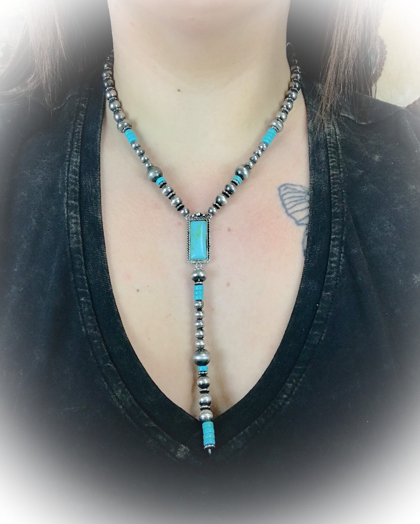 faux navajo pearl and turquoise beaded lariat necklace | punchy cactus | western boutique | western necklace