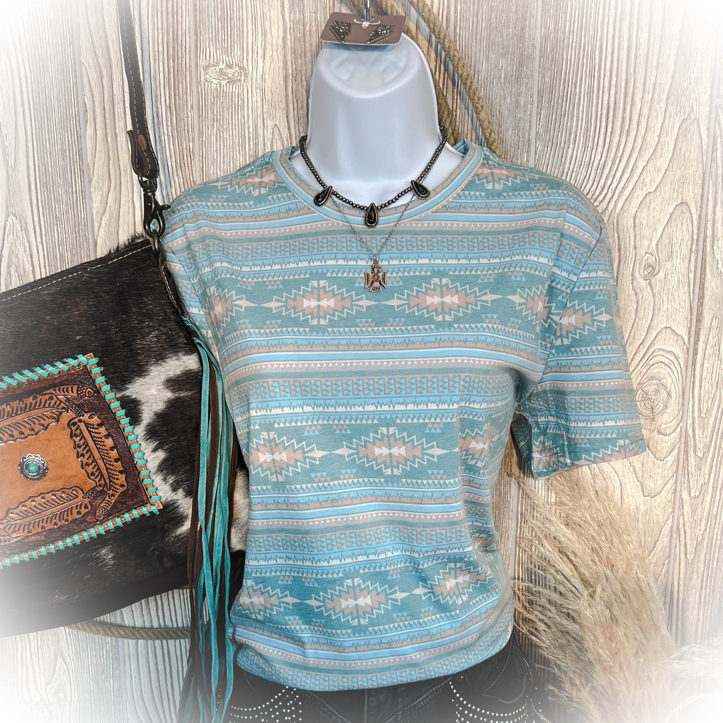 All Over Aztec Tee - Aqua