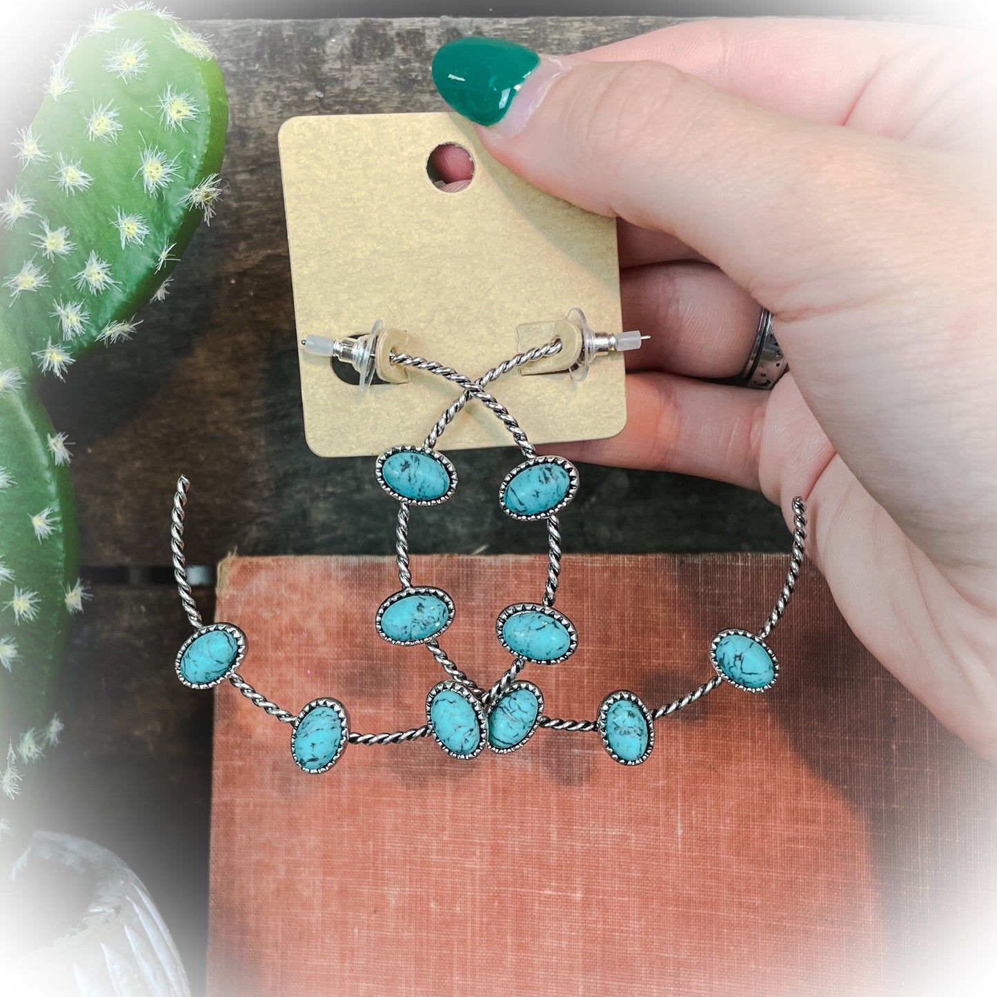 Western Stone Hoop Earrings