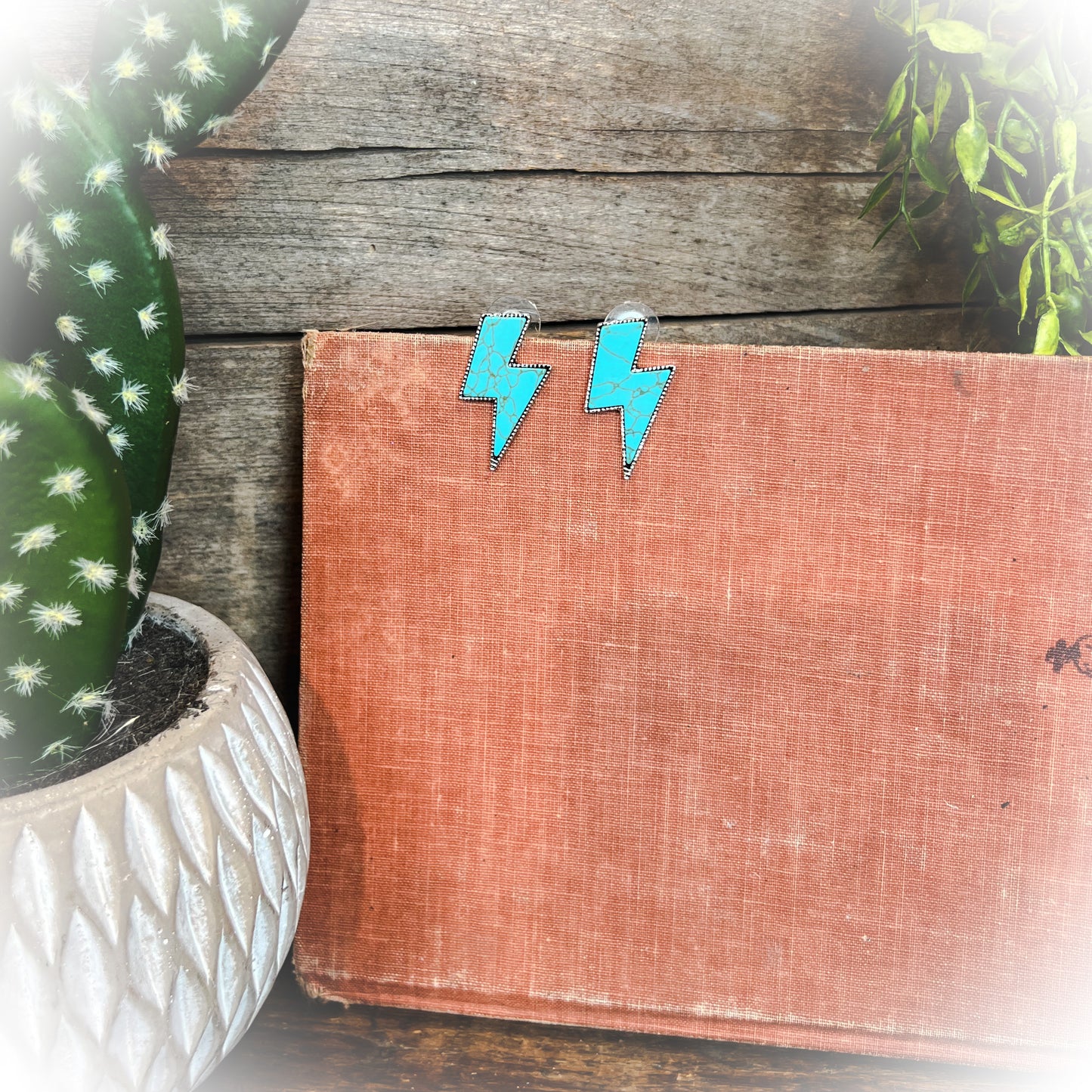 Lightning Bolt Stud Earrings - Turquoise