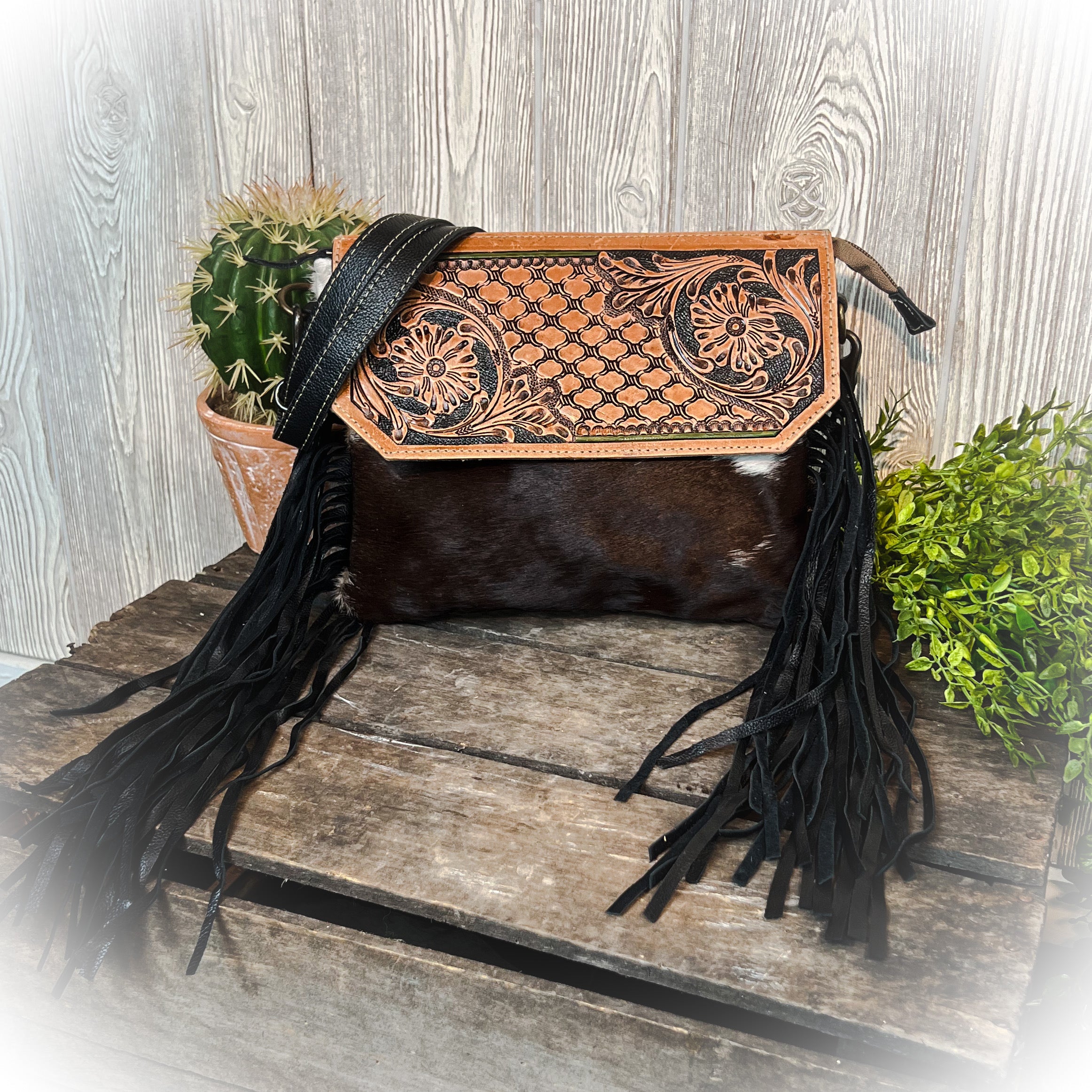 American Darling Tooled Leather & Cowhide Crossbody Bag