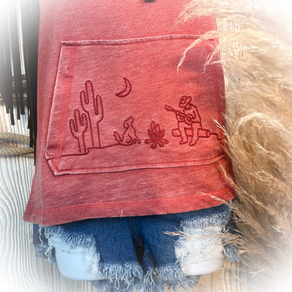 Western Embroidered Short Sleeve Hoodie
