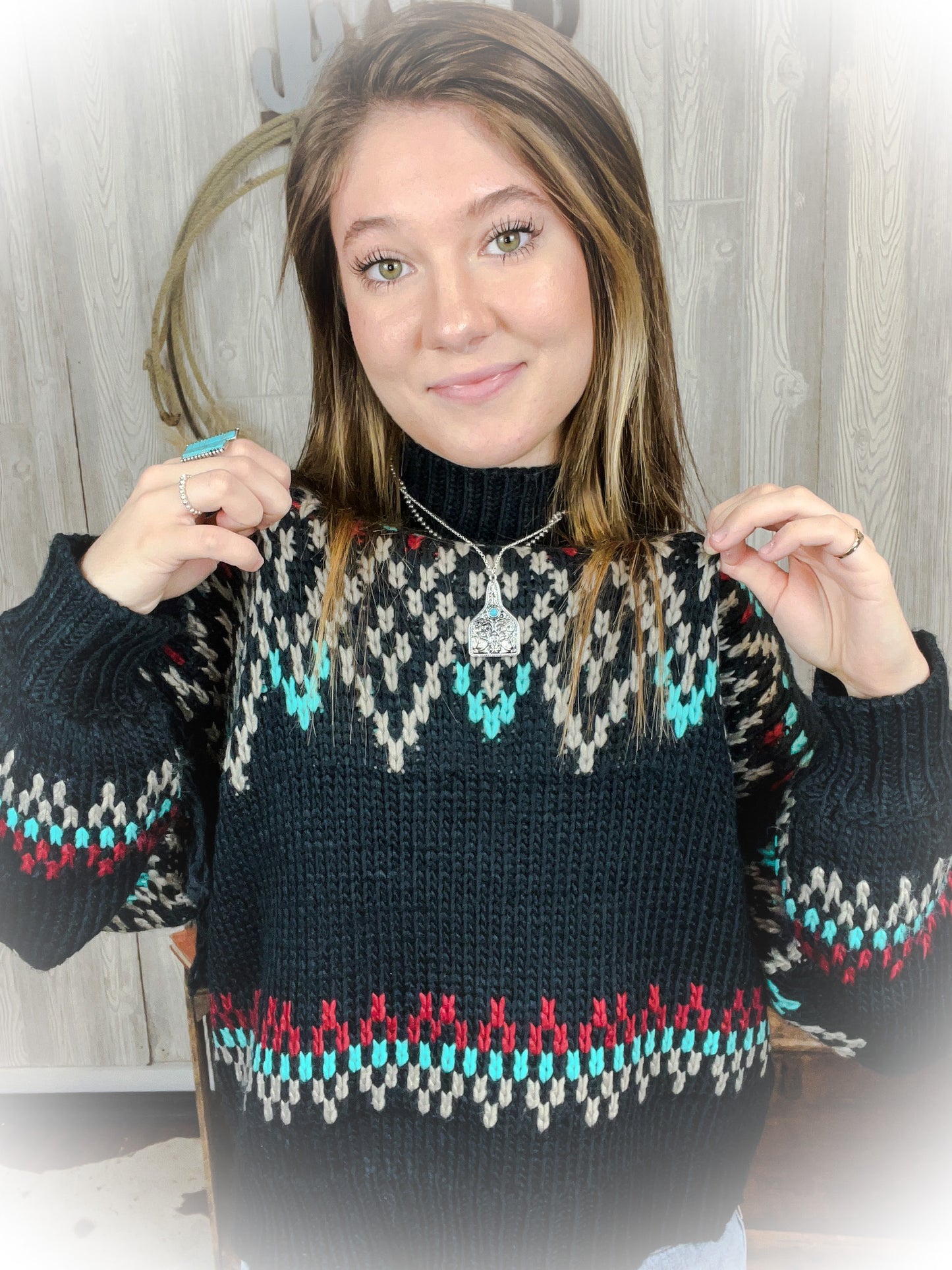 Western Mock Turtleneck Sweater