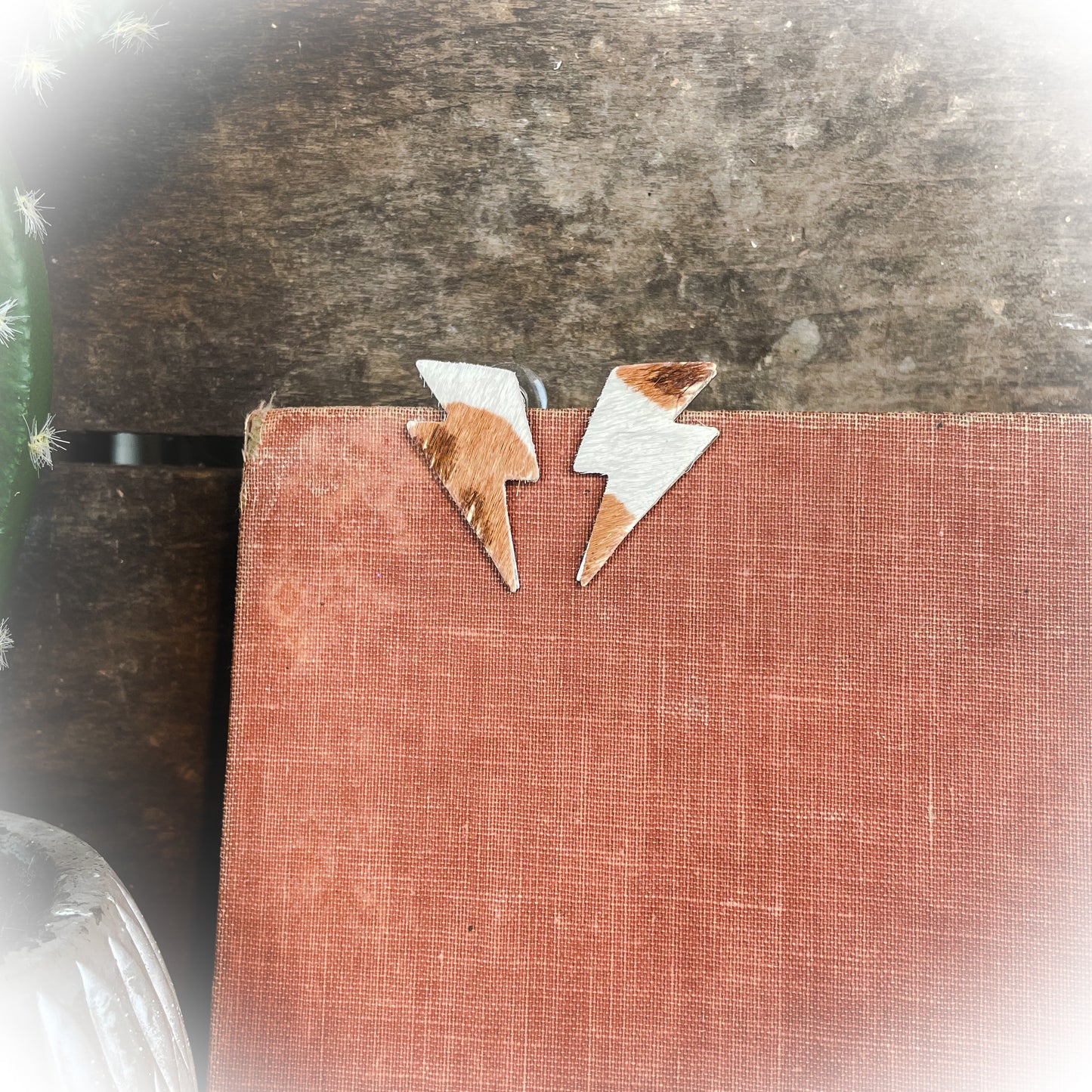 Cowhide Lightning Bolt Earrings