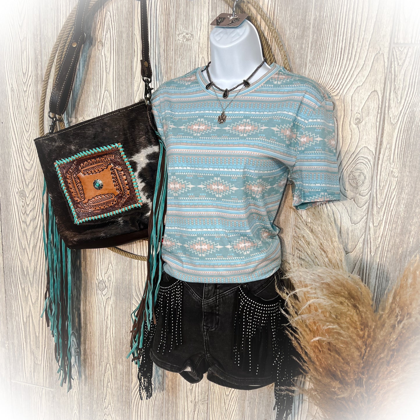 All Over Aztec Tee - Aqua