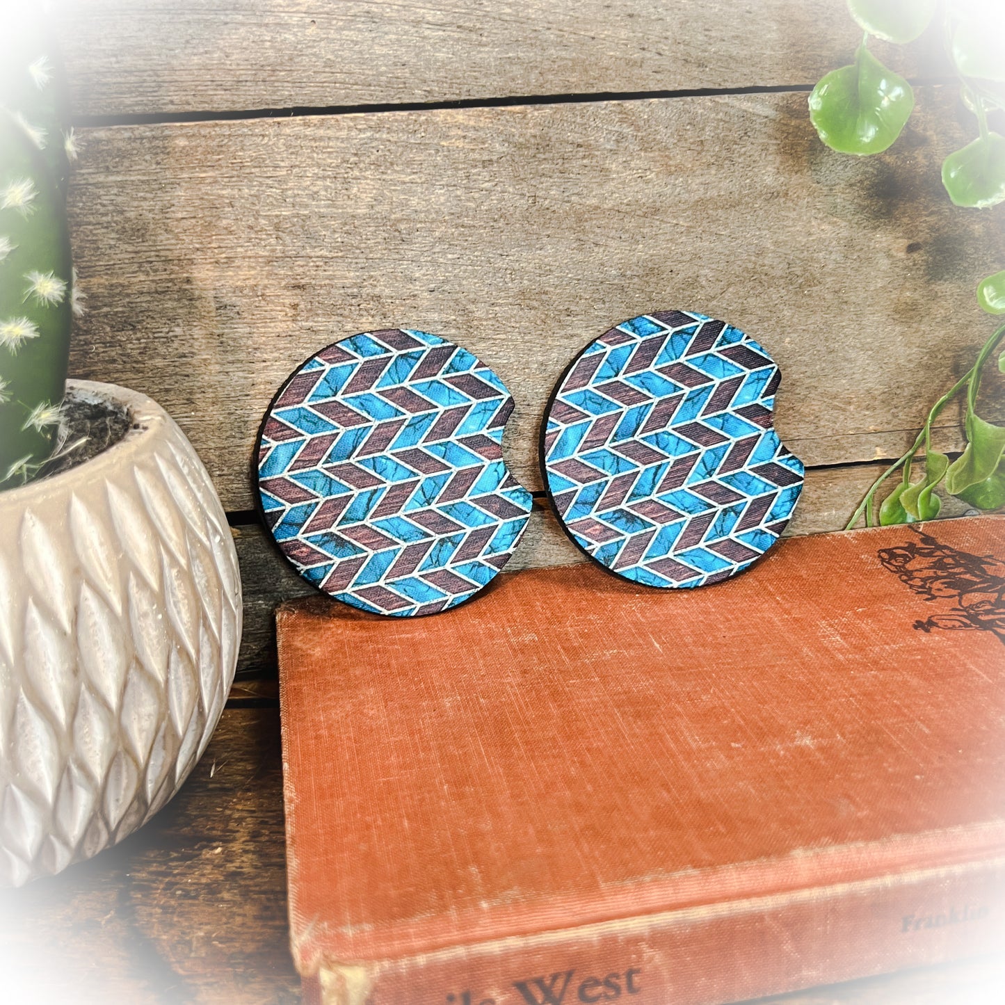 Blue & Cow Print Car Coaster