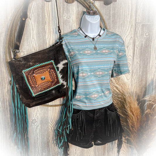 All Over Aztec Tee - Aqua
