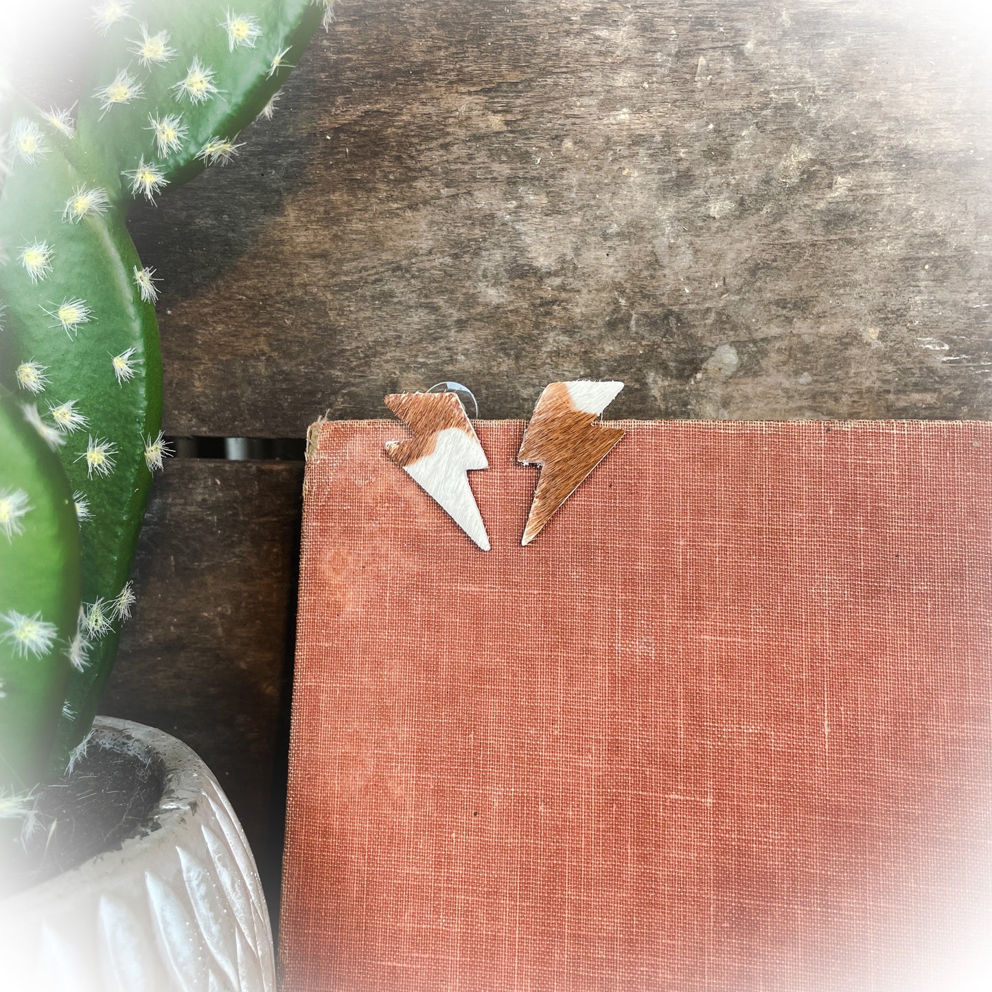 Cowhide Lightning Bolt Earrings
