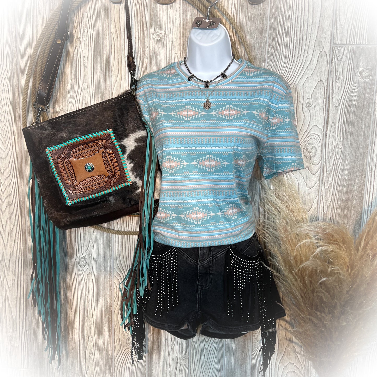 All Over Aztec Tee - Aqua