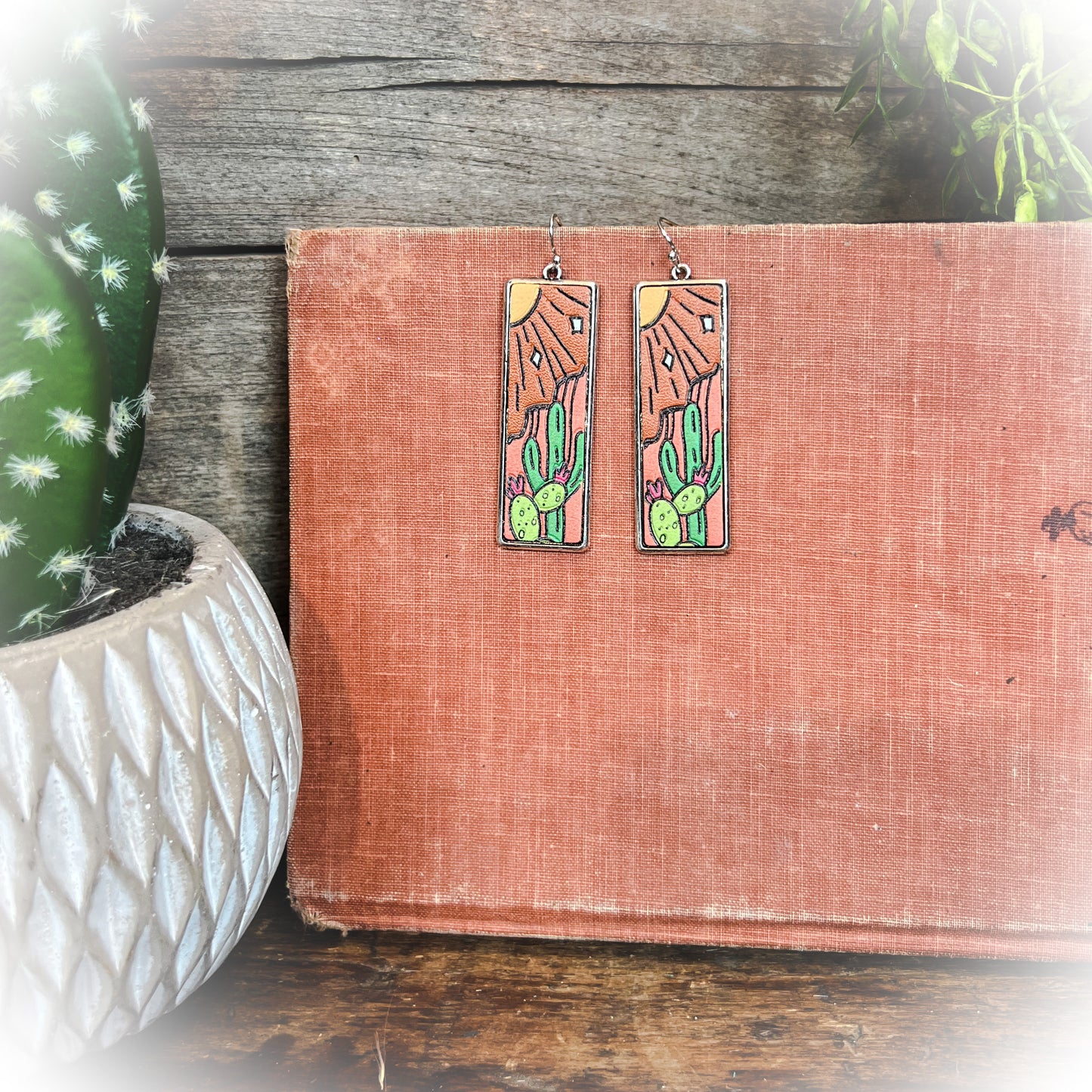 Cactus Leather Earrings