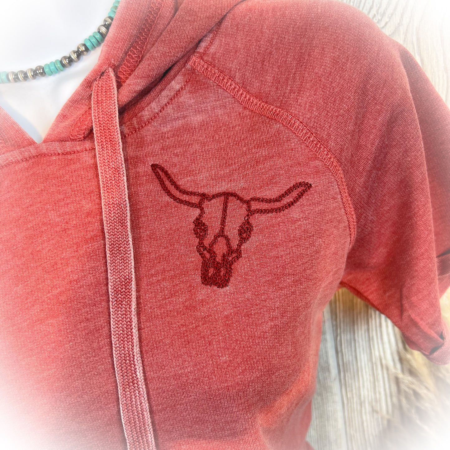 Western Embroidered Short Sleeve Hoodie
