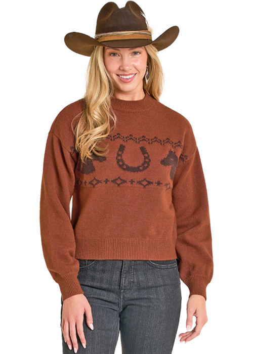 Giddy Up Horse Sweater - Burnt Orange - Western Sweater