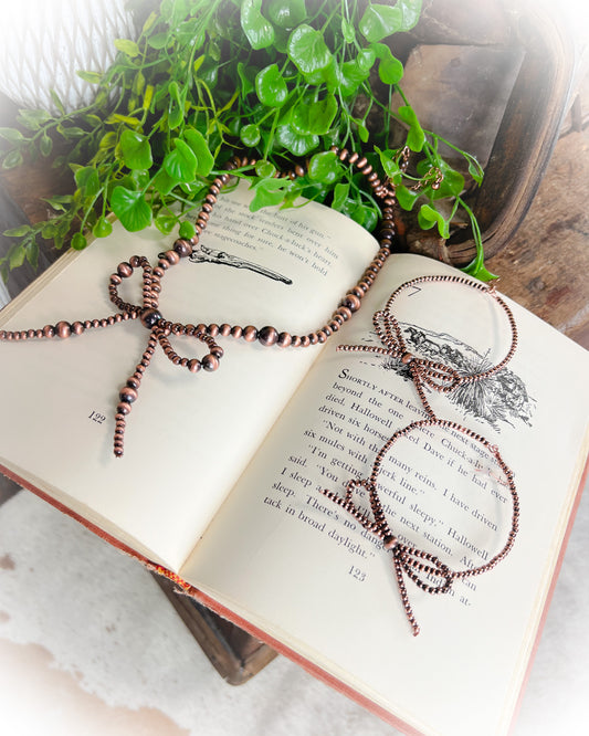 western bronze faux pearl bow necklace and earring set | Punchy cactus western boutique | western necklace and earring set | western jewelry