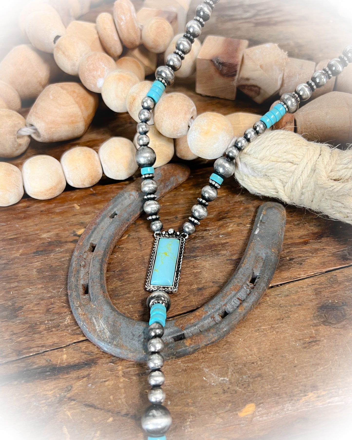faux navajo pearl and turquoise beaded lariat necklace | punchy cactus | western boutique | western necklace