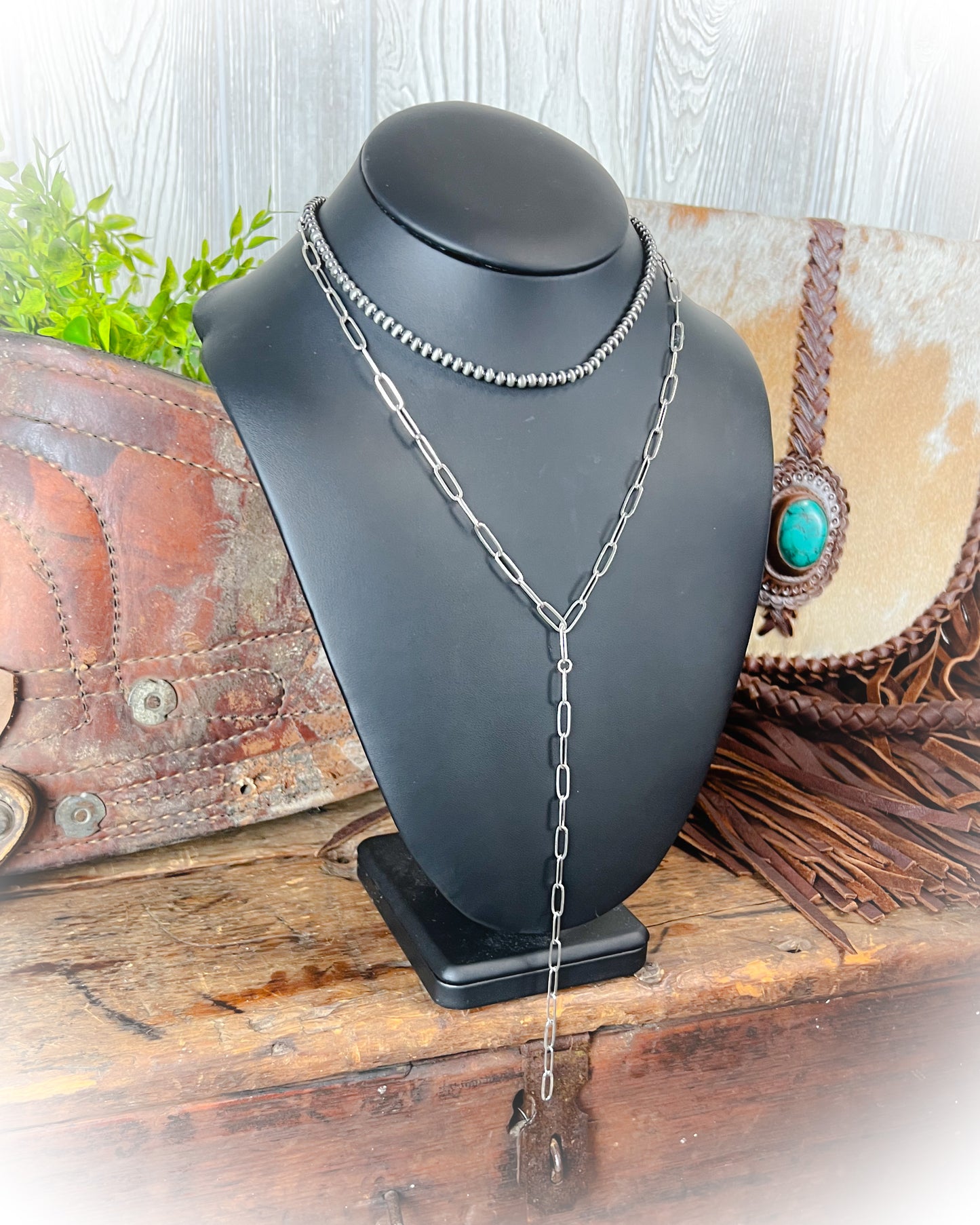 western faux pearl paperclip chain lariat necklace | punchy cactus western boutique | western necklace | western jewelry