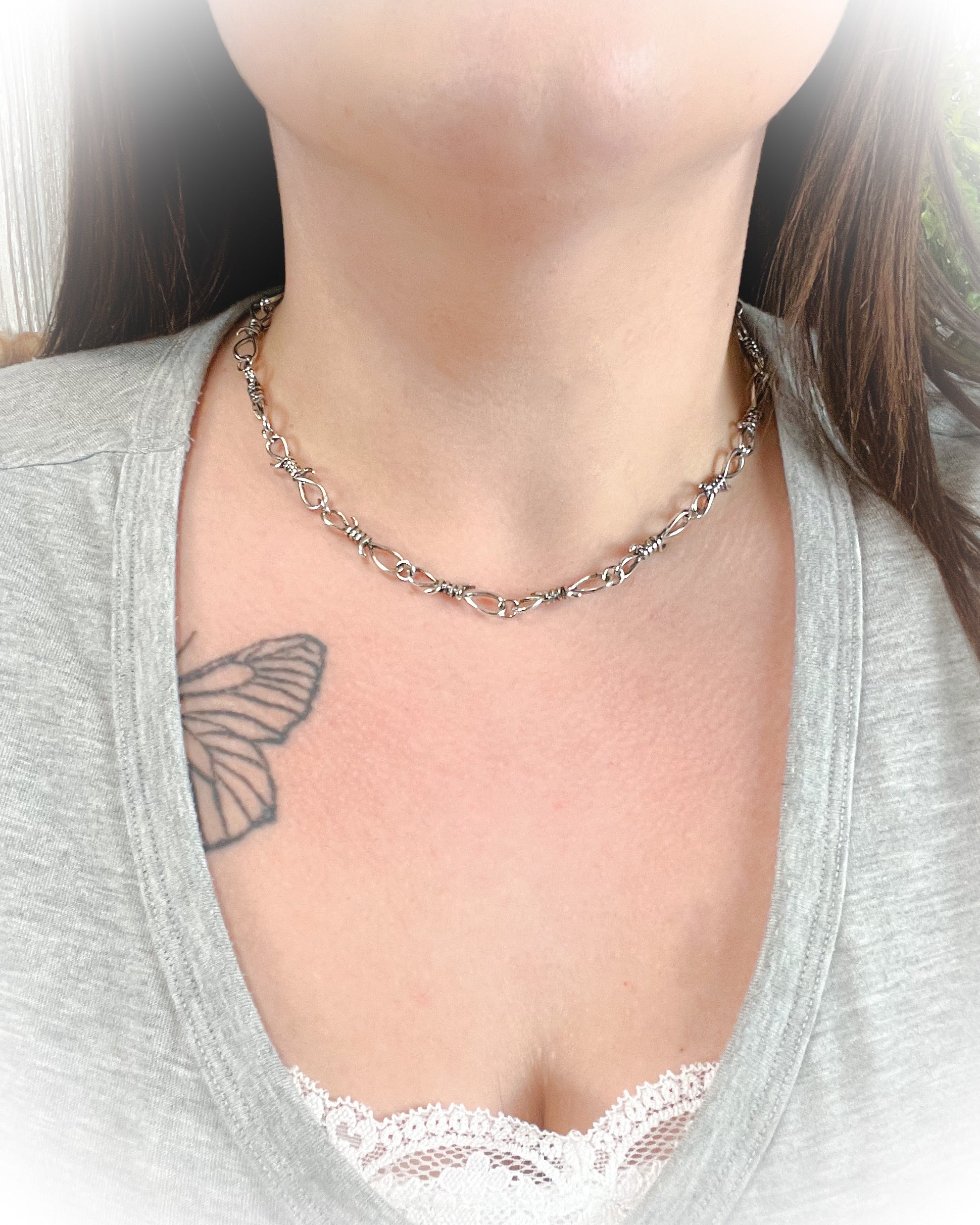 barbed wire choker necklace silver | punchy cactus | western boutique | western necklace