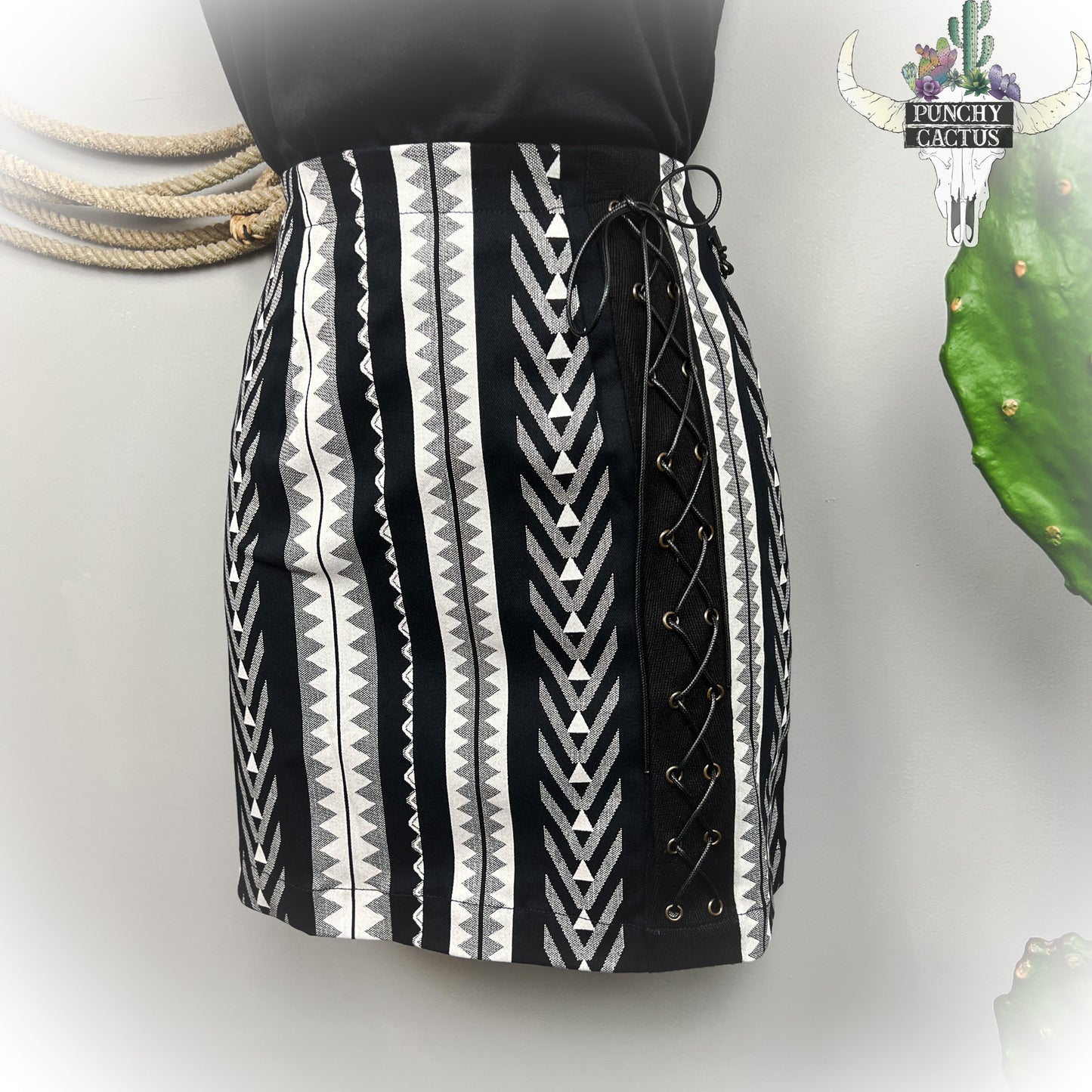 western boho black and white aztec print skirt