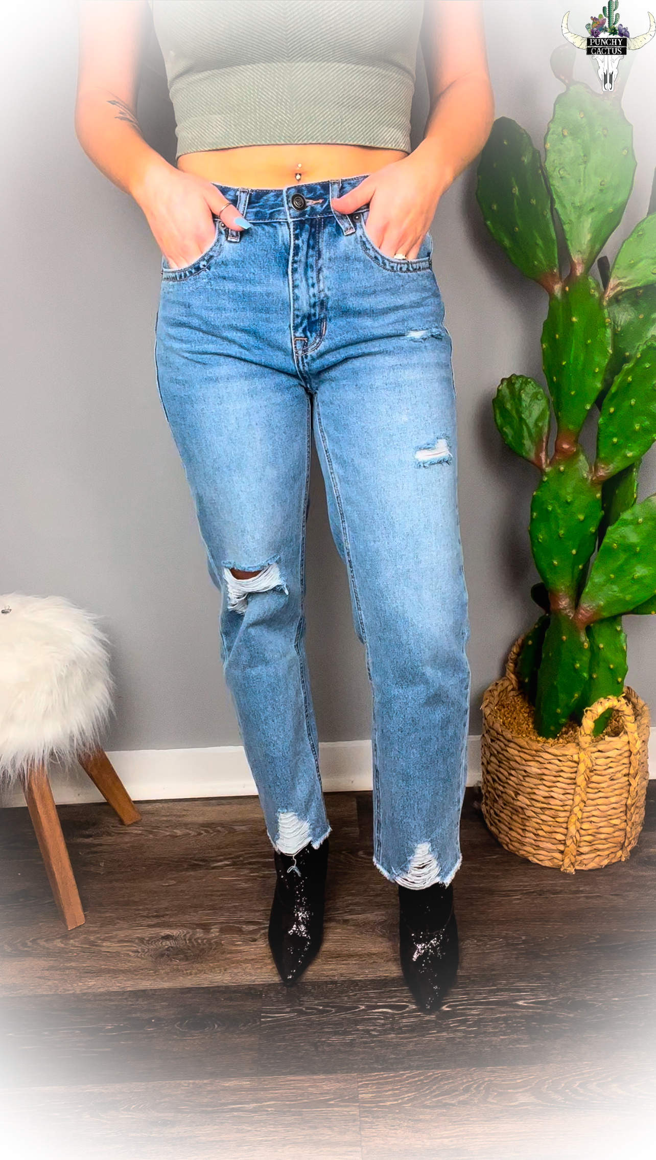 High Rise Straight Cropped Jeans
