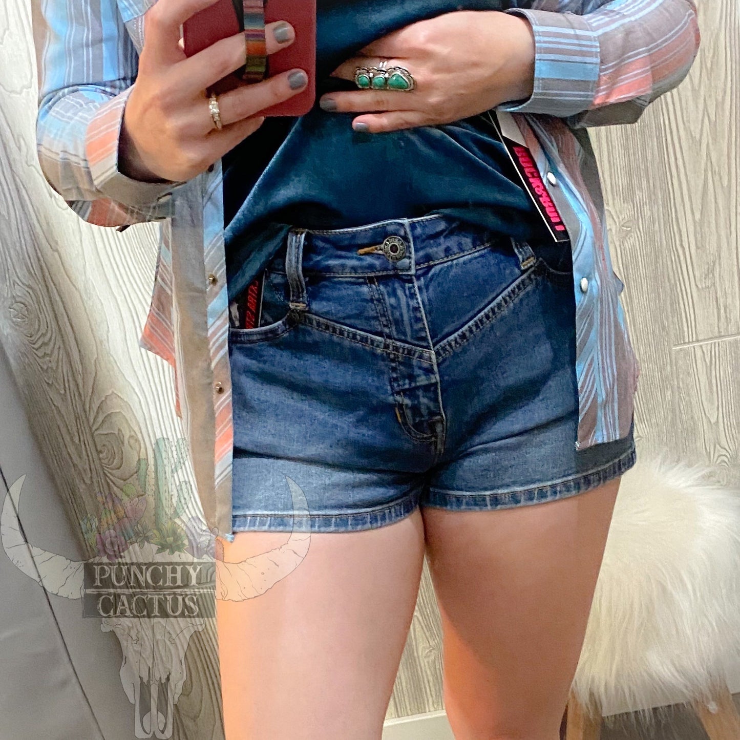 Outlaw Babe Denim Shorts - Rock & Roll - Punchy Cactus
