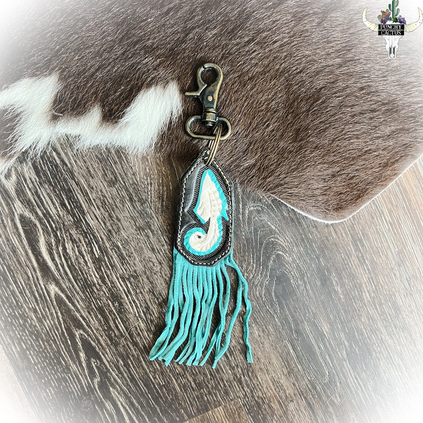 Tooled Leather & Fringe Keychain w/ Clip