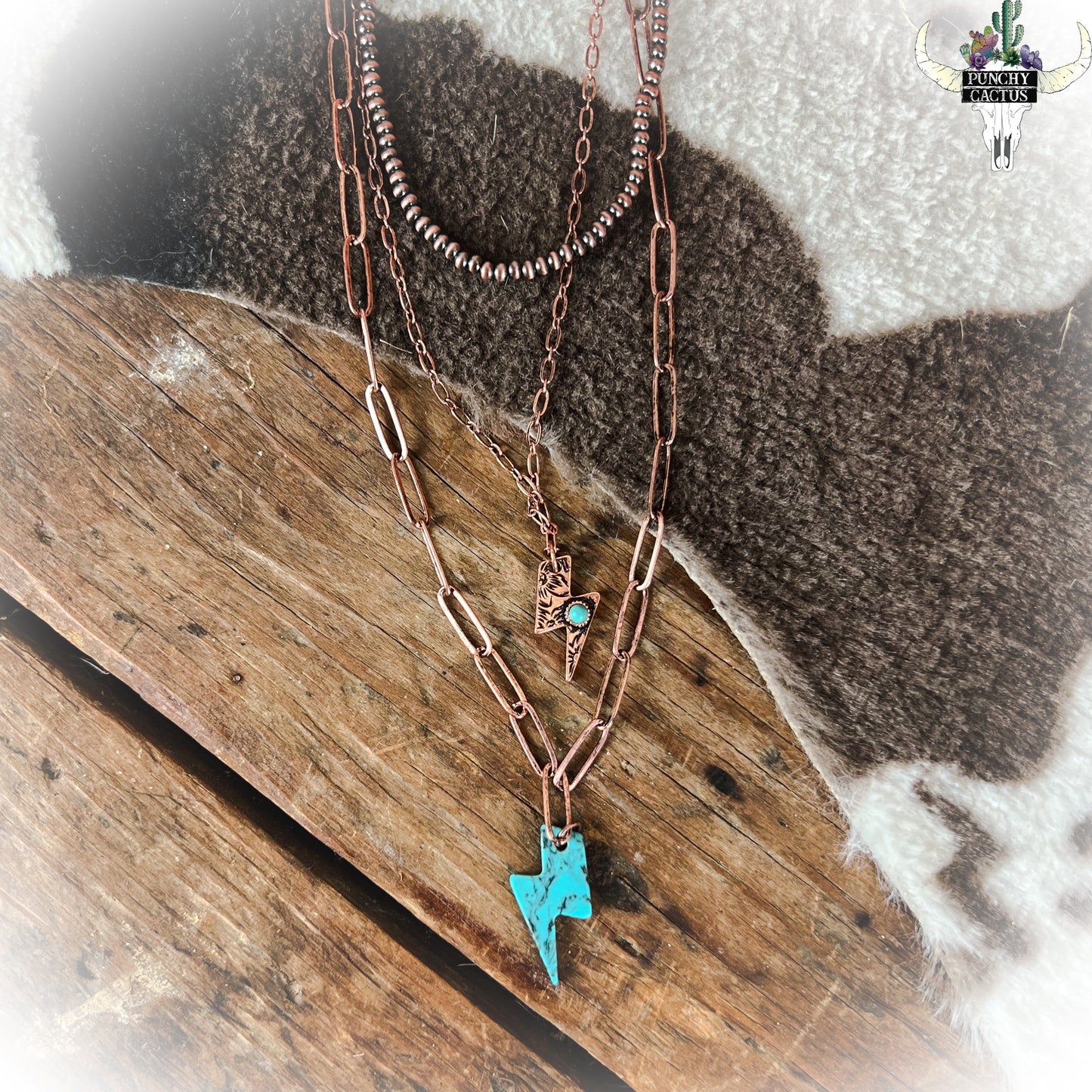 Lightning Bolt Layered Necklace - Bronze