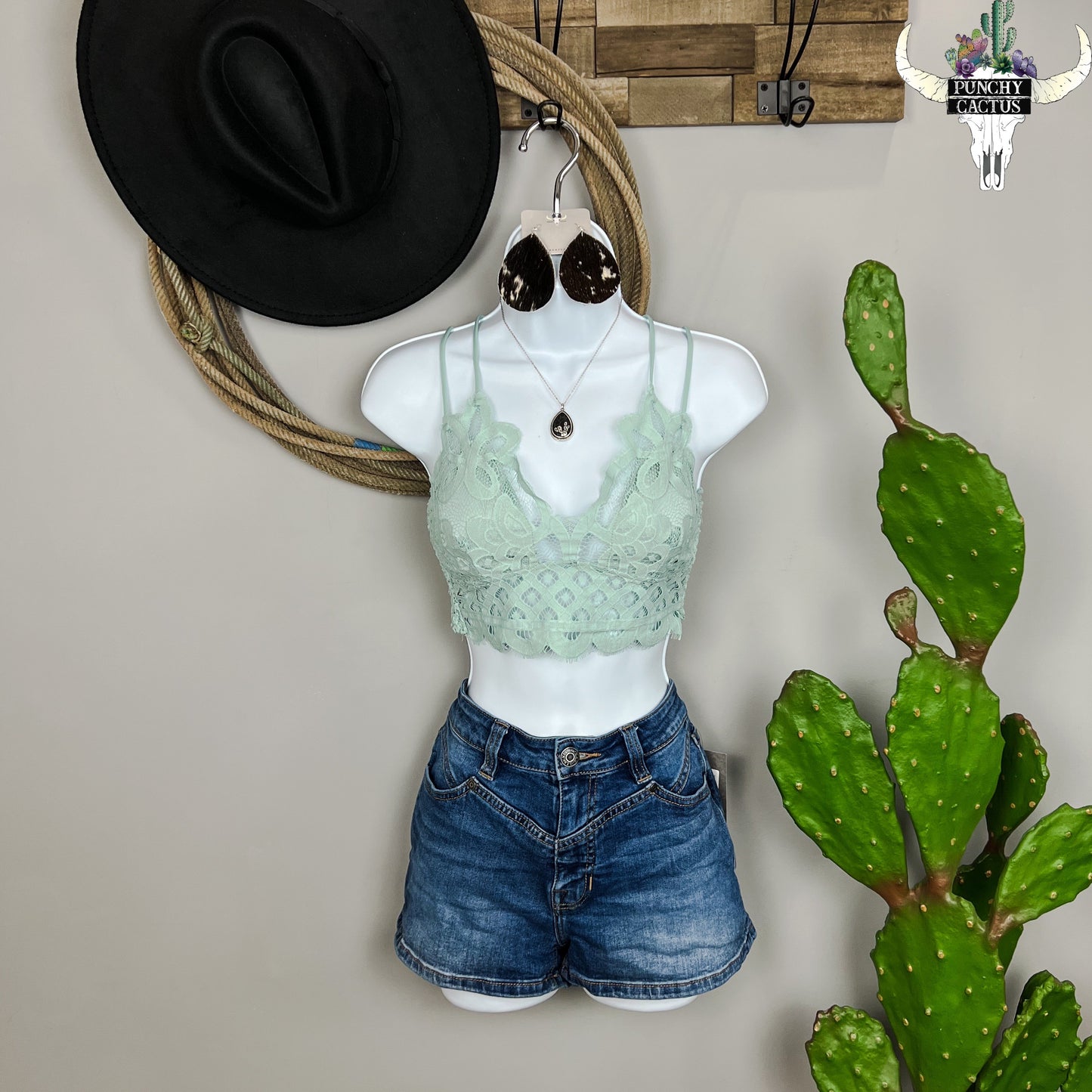 western boutique lace bralete light green