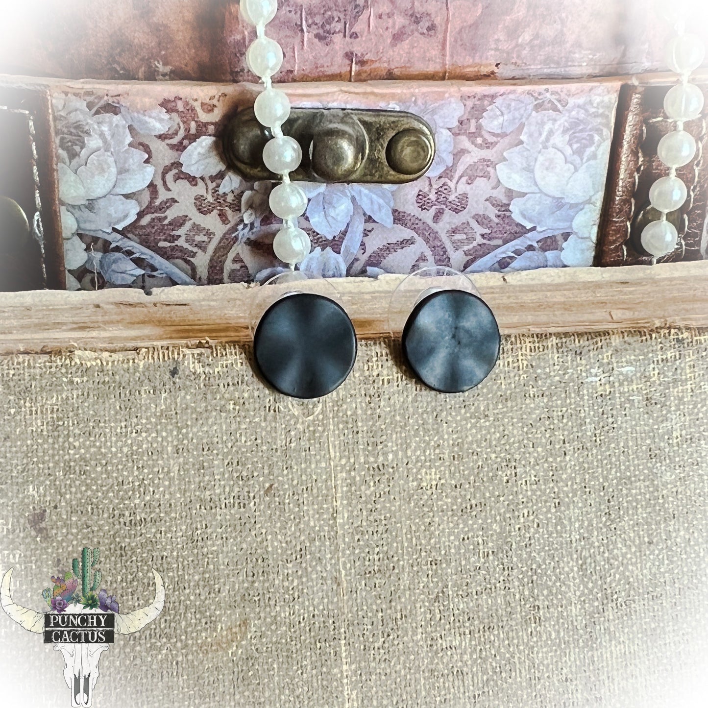 matt black hammered stud earrings