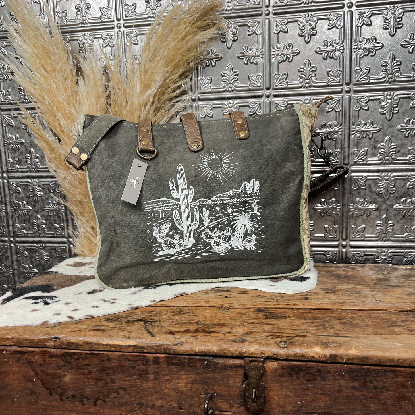 cactus canvas style tote purse western boho boutique