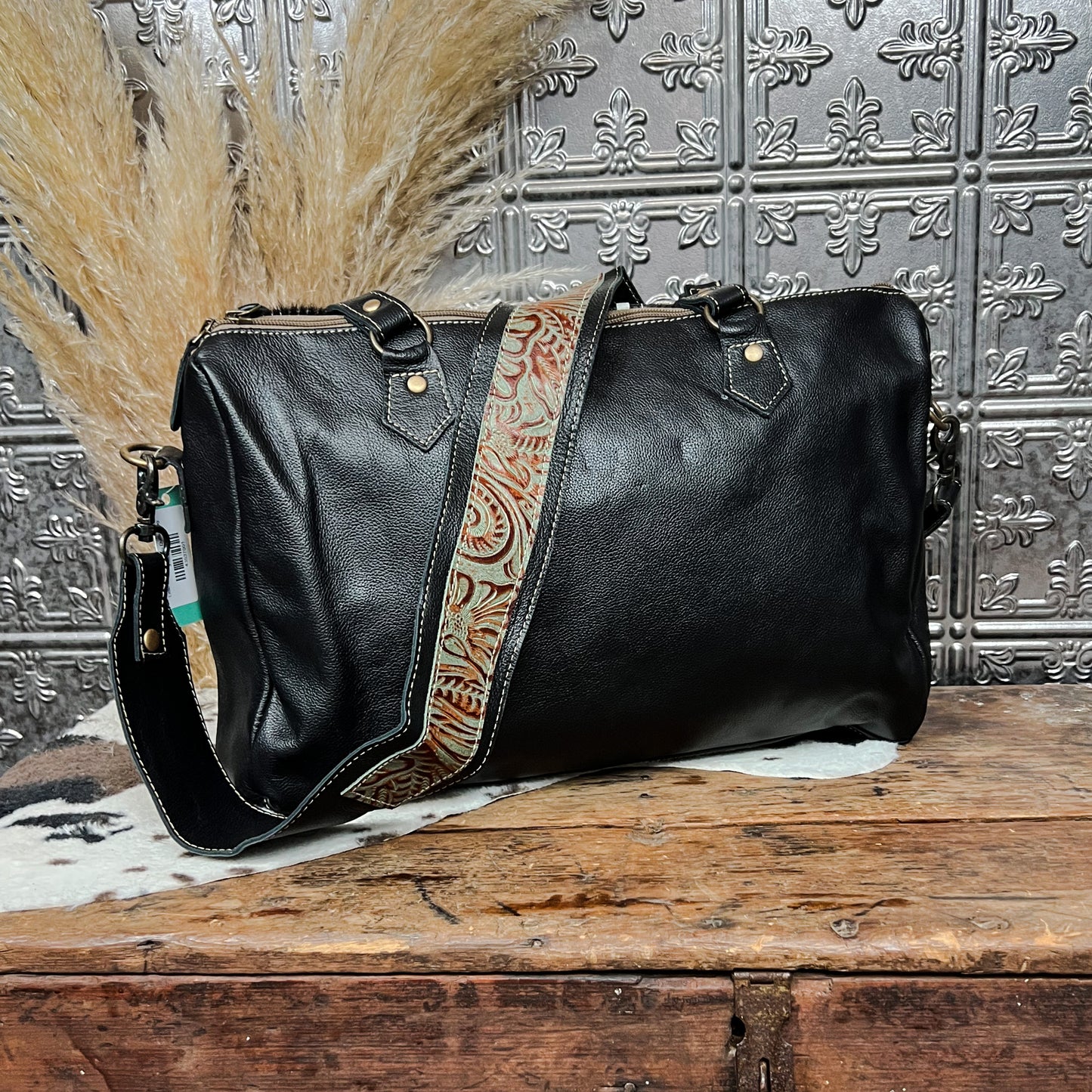 cowhide cactus mini duffle bag western boho boutique