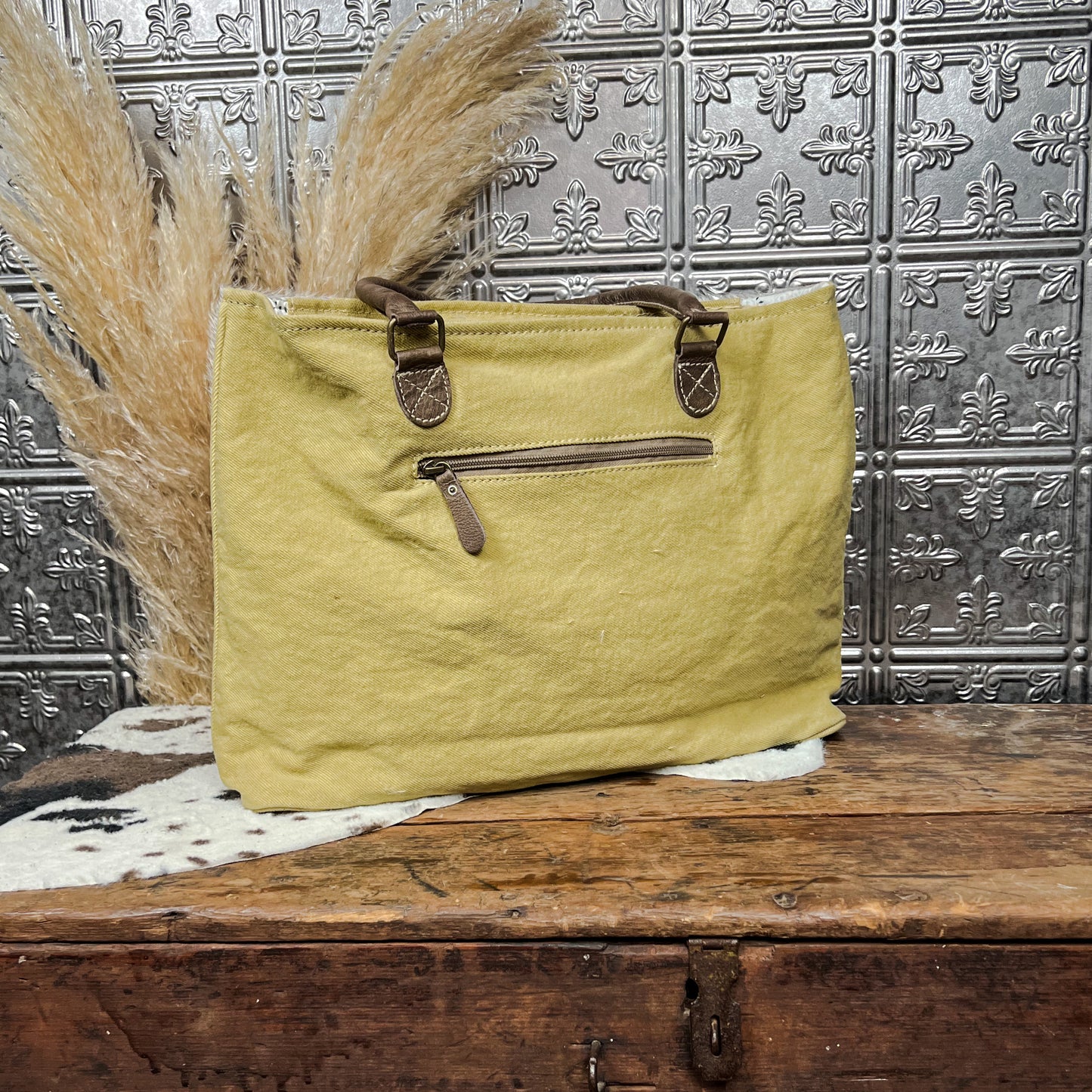 cowhide mustard canvas cactus tote purse western boho boutique