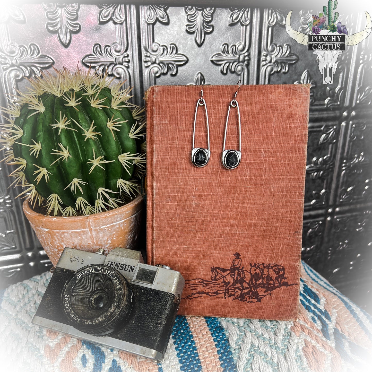 western boho boutique - western safety pin earrings - black