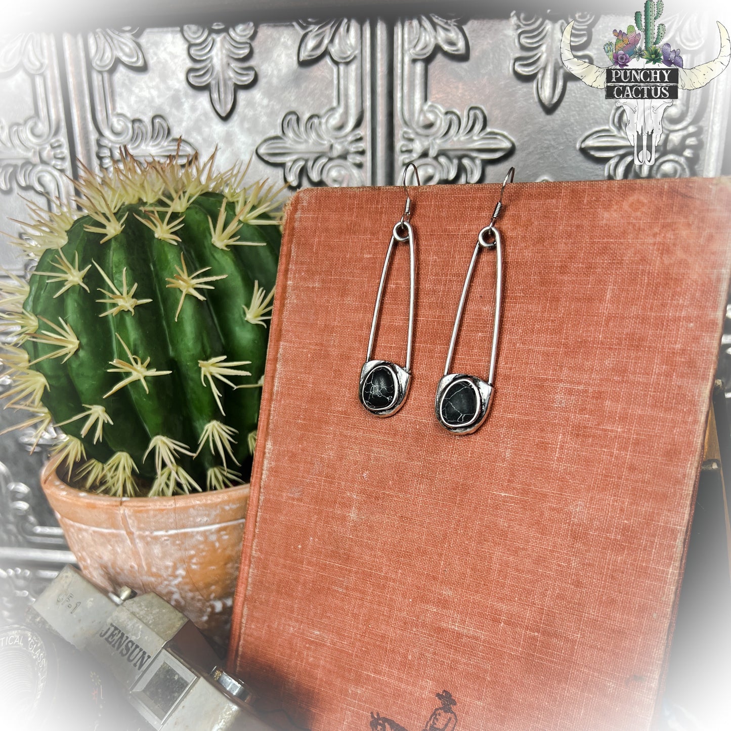 western boho boutique - western safety pin earrings - black