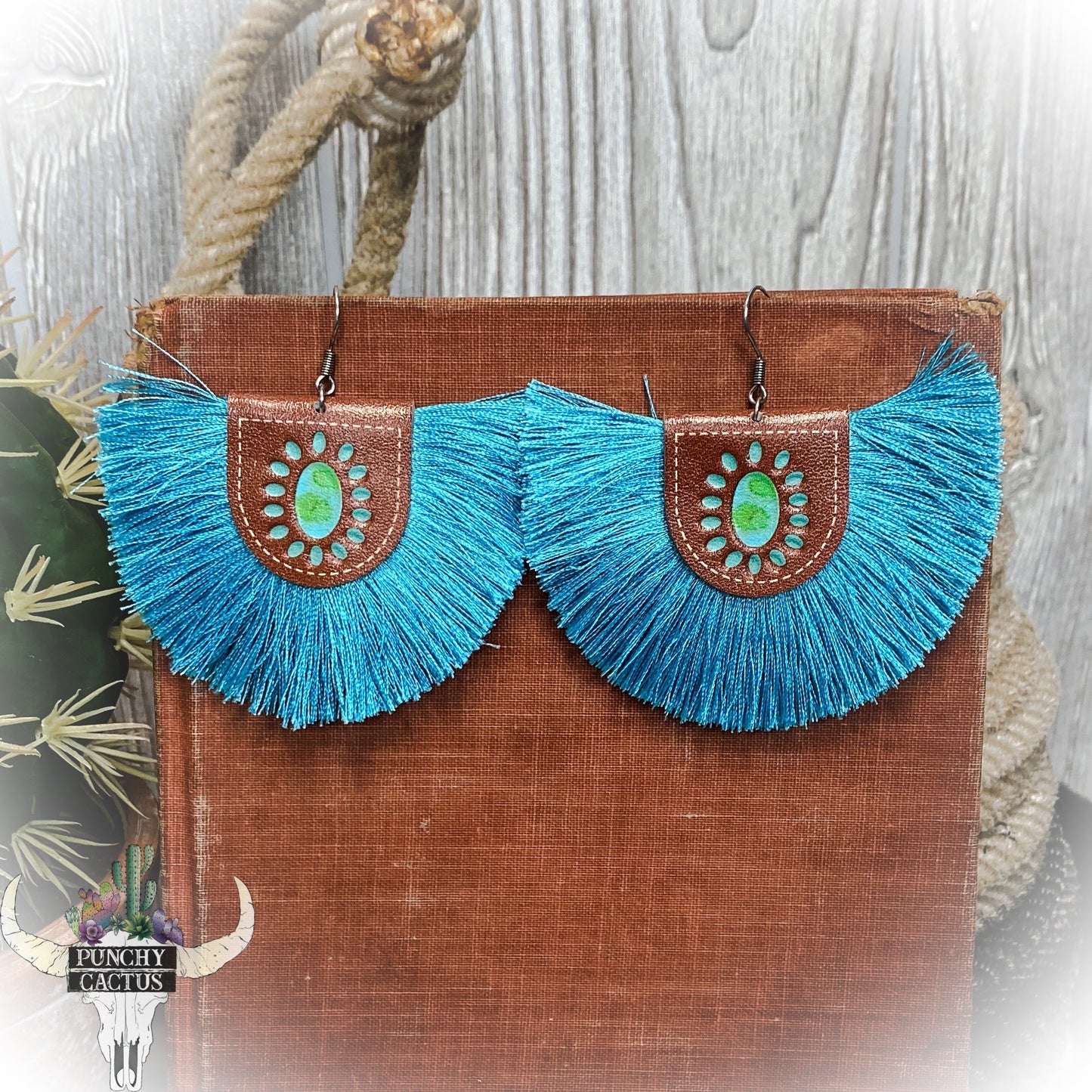 western leather earrings with turquoise fringe