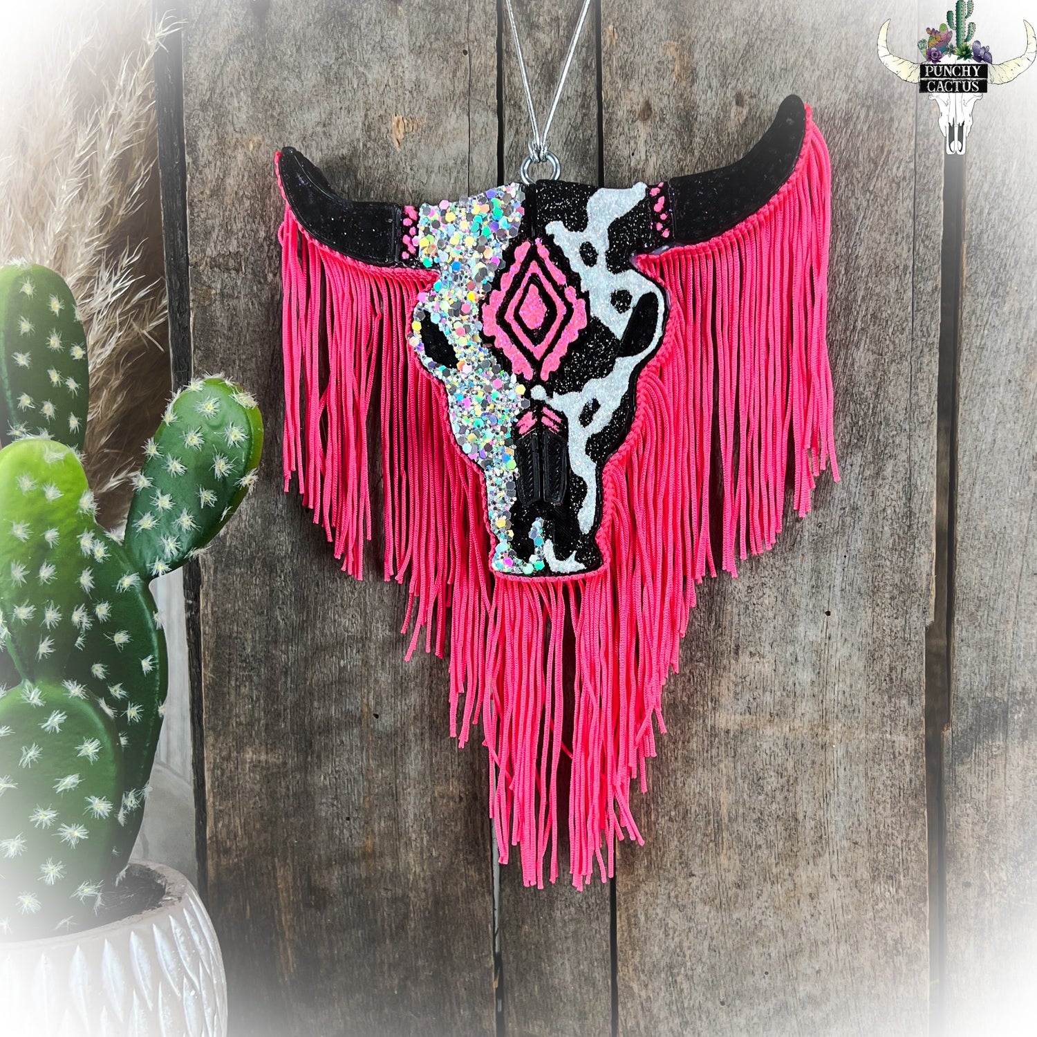 hot-pink-fringe-bull-skull-car-freshie