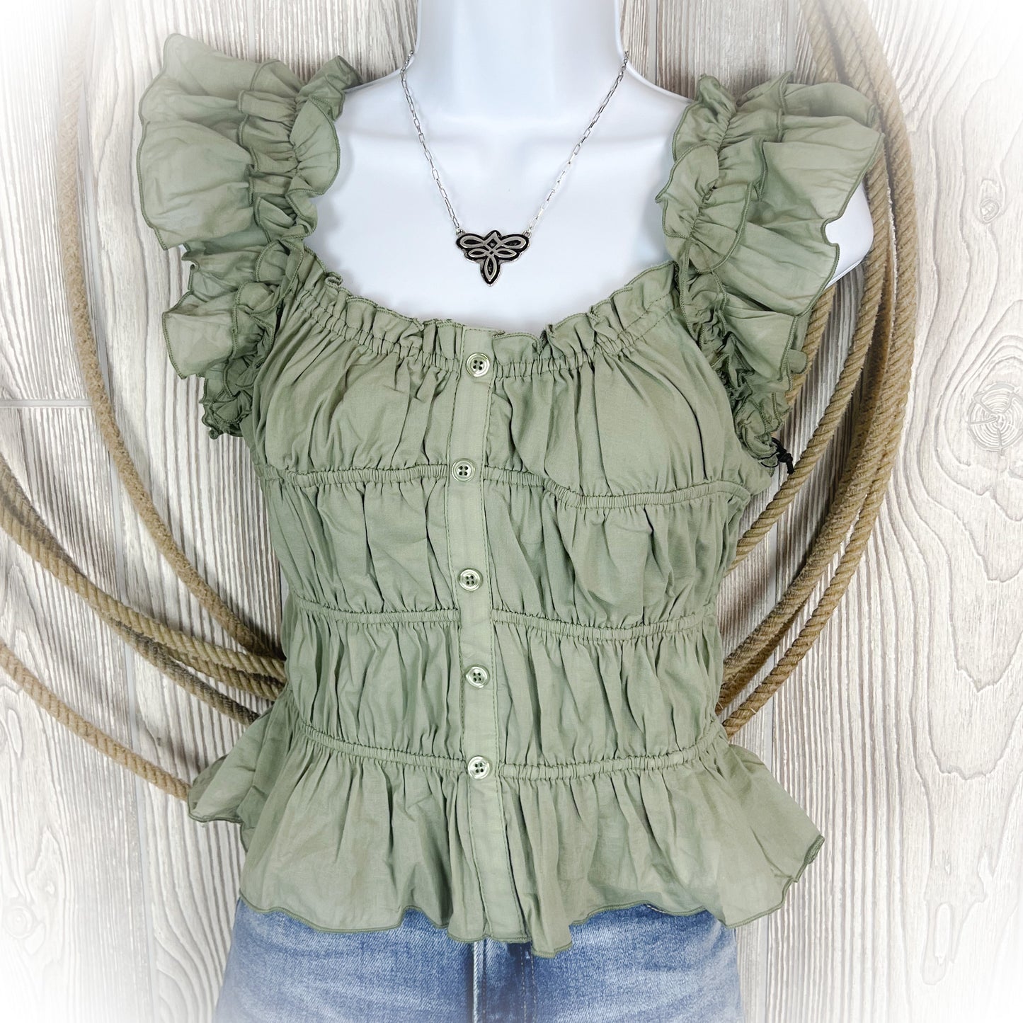 Jade Western Flutter Sleeve Top - 100% Cotton