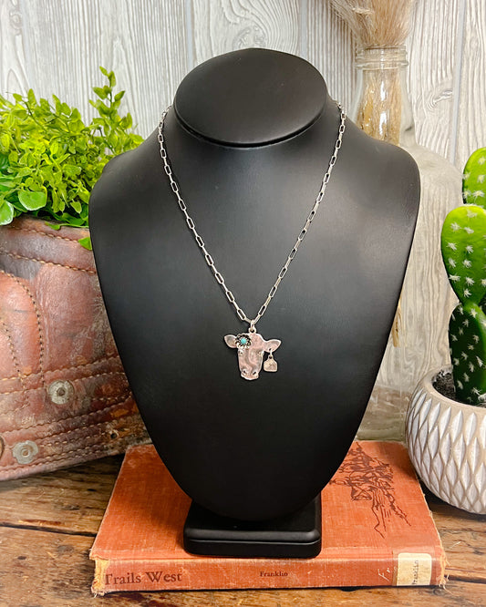 Western Floral Cow Necklace