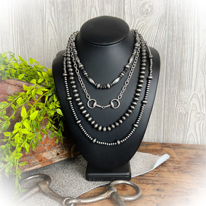 Layered Western Horse Bit Necklace – Faux Navajo Pearls | 4-Layer Statement Necklace