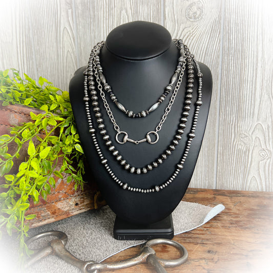 Layered Western Horse Bit Necklace – Faux Navajo Pearls | 4-Layer Statement Necklace