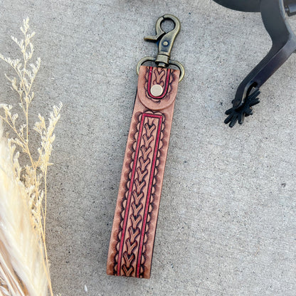 Bronco Tooled Leather Keychain