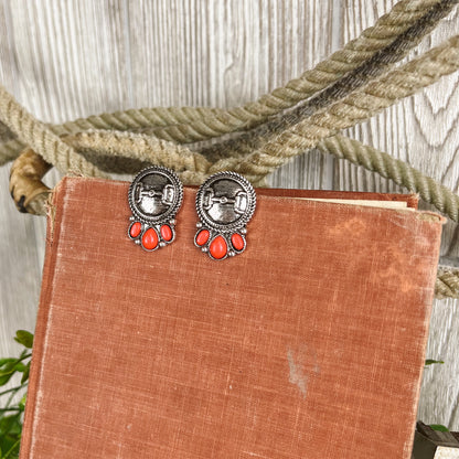 Red Western Concho Horse Bit Stud Earings
