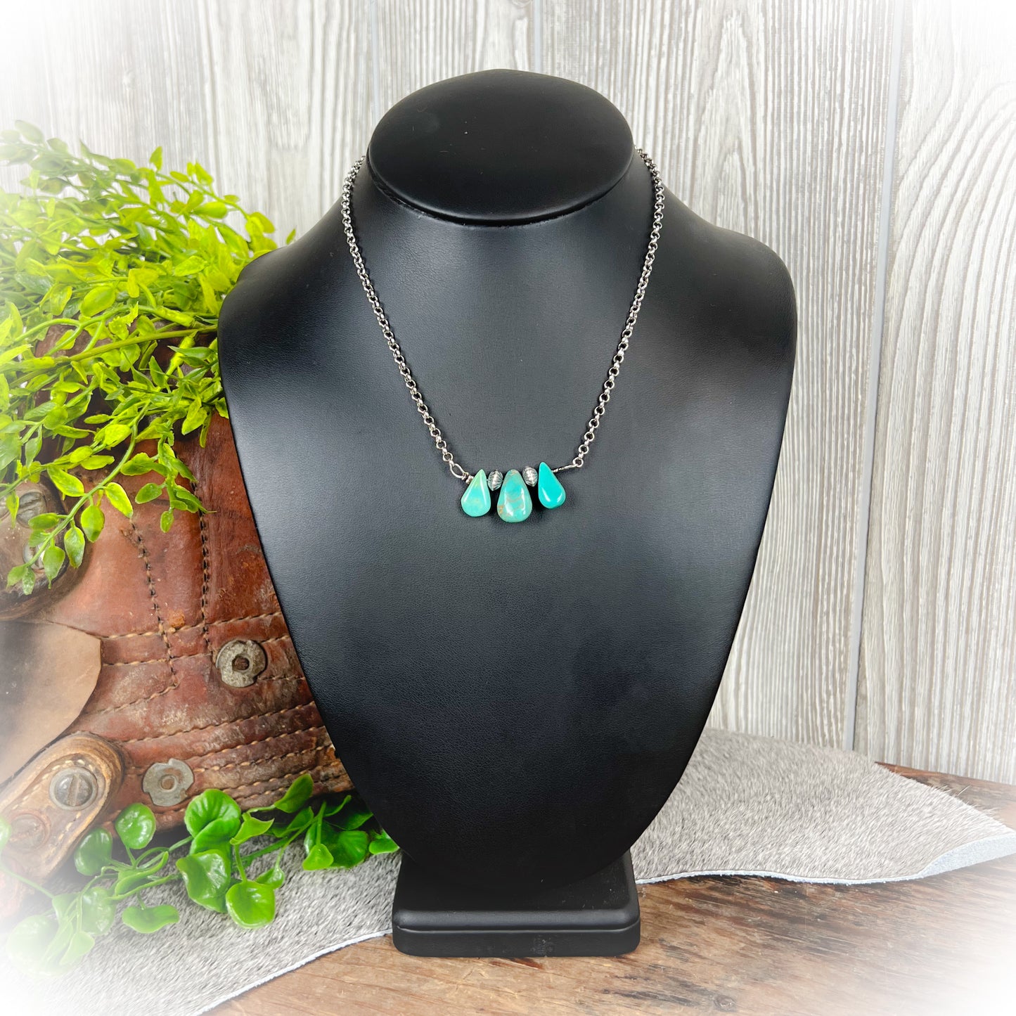 Leota Blue Turquoise & Sterling Silver Pearls Necklace