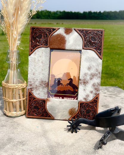 Tumbleweed Trail Cowhide & Tooled Leather Picture Frame