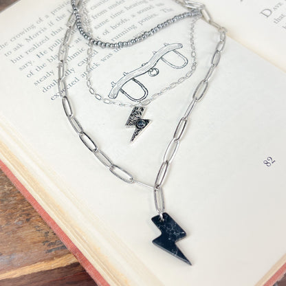 Lightning Bolt Layered Necklace - Black