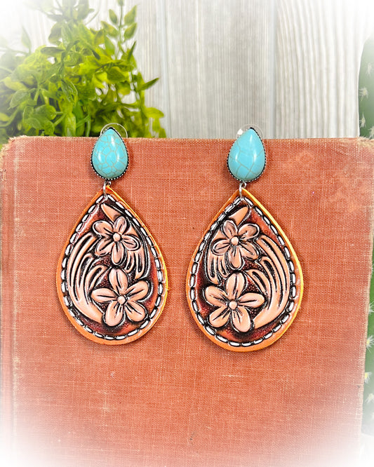 Grindstone Tooled Leather Earrings