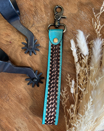 Turquoise Pop Tooled Leather Western Keychain