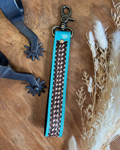 Turquoise Pop Tooled Leather Western Keychain