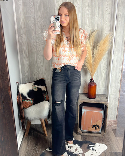 Rustling Rodeo Flutter Sleeve Top – Western Modest Blouse