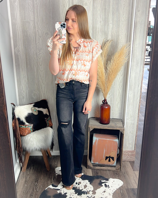 Rustling Rodeo Flutter Sleeve Top – Western Modest Blouse